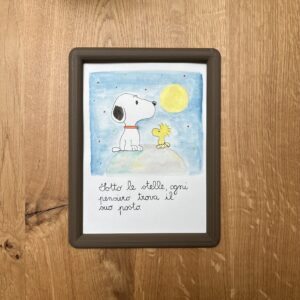 Snoopy e Woodstock – Acquerello con cornice personalizzabile