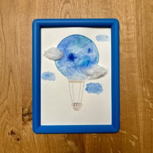 Mongolfiera blu – Acquerello con cornice personalizzabile