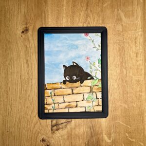 Gattino sul muretto – Acquerello con cornice personalizzabile