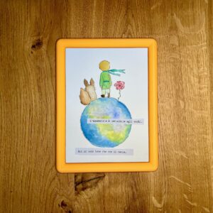 Piccolo pianeta – Bimbo e volpe – Acquerello con cornice personalizzabile